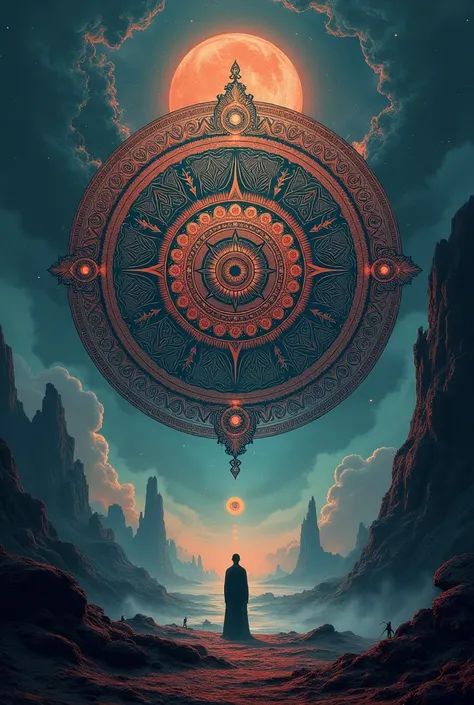 Create a 4k wallpaper for my android smartphone in Indian and gothic combined circular mandala style on abstract surreal extraterrestrial phenomena with cultural & religious metaphors