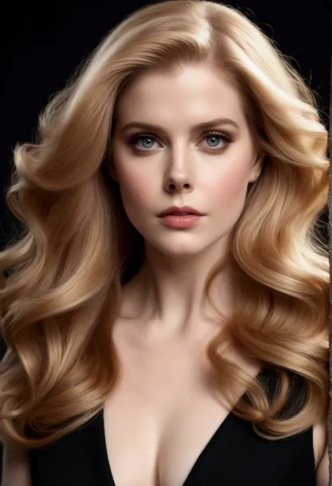 HYBRID FACE BETWEEN HELENA KAMPOURIS AND AMY ADAMS, VERY PALE SKIN, HIGH CHEEKBONES, ROSY CHEEKS, MENTAL FORAMEN, GORGEOUS LIPS, GRAY EYES, LONG BLOND HAIR, DIFFUSED DAYLIGHTS ON FACE, BLACK CACKGROUND, MASTERPIECE