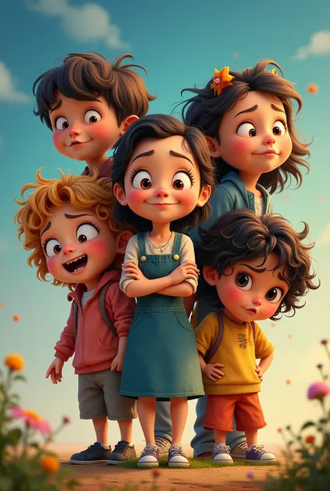 Poster of the movie Amusingly but the emotions are real children but of the respective colors of the movie and they have to be making the expression according to the feeling they represent, except joy, that has to be a teacher instead of a child