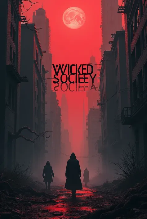 Wicked society written and with evil look generate a cover photo write wicked society on it and make its width more to upload it on Facebook cover