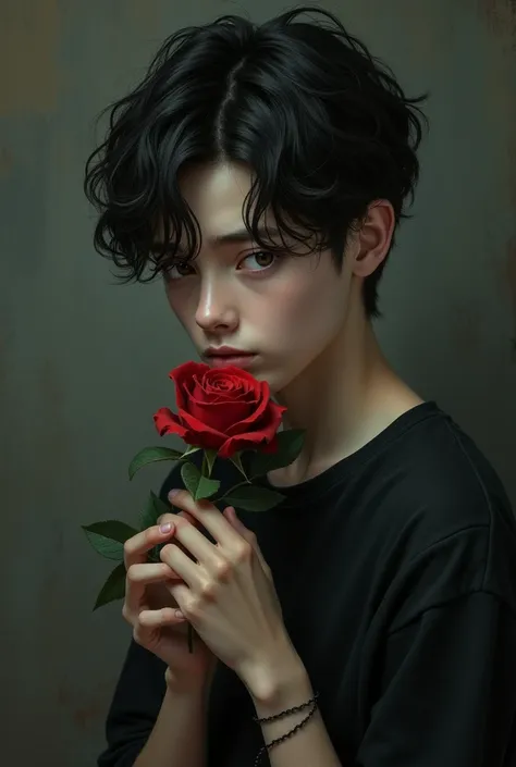 Sad boy hand a rose so cute boy so scary and classic smile and go gril feeling my life