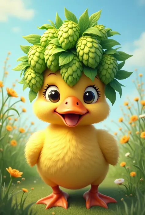 Duck with green hop hair