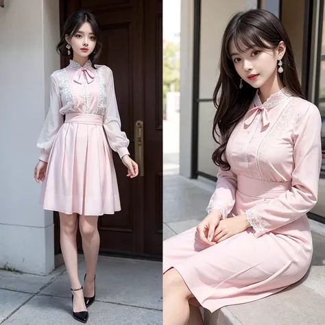 The dress is a delicate pink dress，The design combines elements of cuteness and elegance，Applicable cases。The following is a detailed description：

color：

Main color is soft pink，Gives people a sweet and dreamy feeling。
Top：

Top with white long sleeves，L...