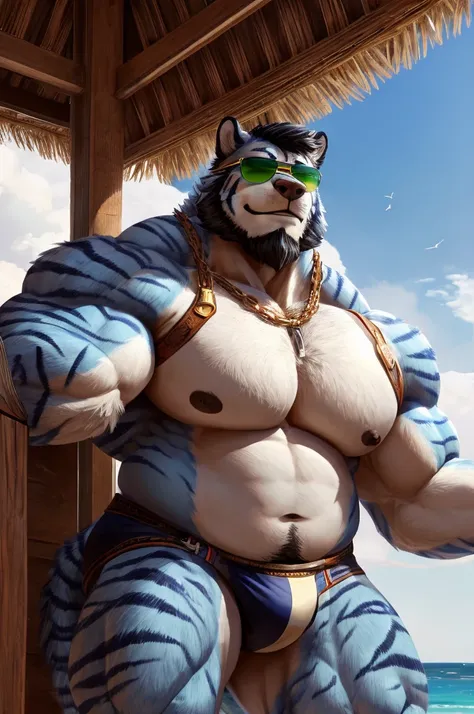 ((best quality)), ((masterpiece)), (Ultra detailed), ((4k)).

Anthro Wolf , Light Blue Fur , black Short Hair , Black Beard , Tiger Stripe Fur , Handsone , Good Looking , Green Eyes ,(Eyes Details), Middle Ages , Huge Pecs , Bodybuilder  , fat chubby , cut...