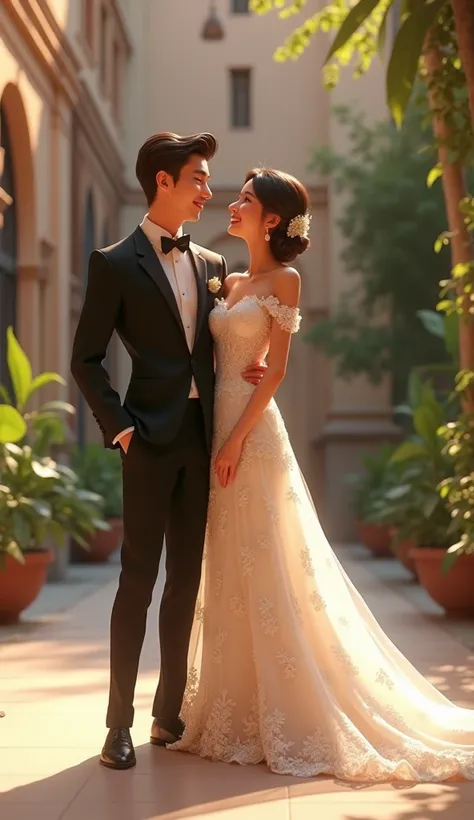 A sexy couple getting married,  pixar disney style, cinematic, masterpiece, high-aesthetic,  realistic 