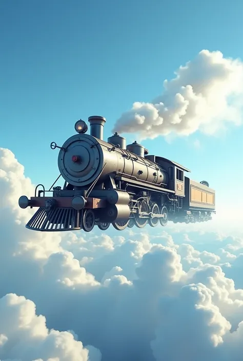 Create image of train flying in sky