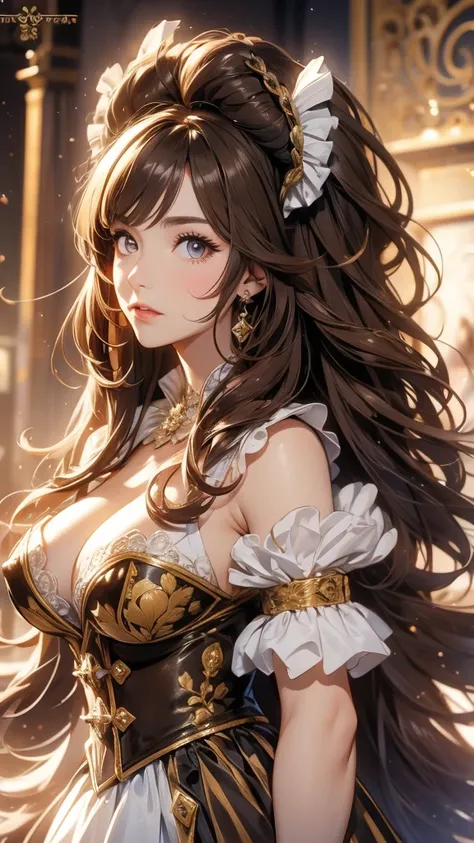 brown long hair, brown eyes, big boobs, Marie Antoinette