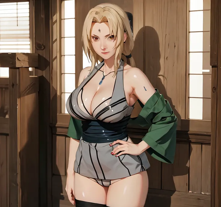 tsunade, lingerie, maturebody, beautiful  face, sultry posing, marked ass, big buttocks, illustration, high resolution, ultra detali