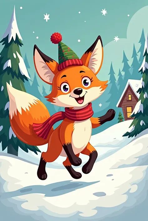 Children&#39;s fox as a cartoon character on holiday