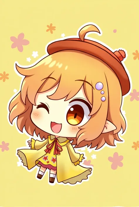 Create a digital chibi drawing of an anime girl with a distinctly hand-drawn digital style. She should have a cute and exaggerated appearance with a large, round face, big, expressive eyes, and a joyful smile. Her hair should be styled in a playful, volumi...