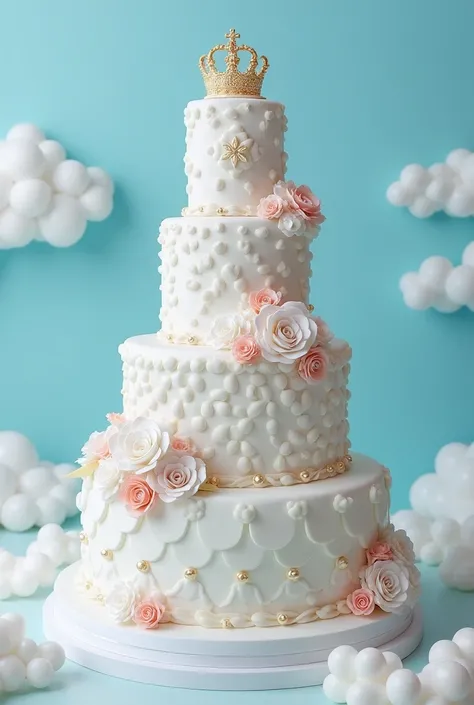 1-tier cloud-themed princess-style cake, not monotonous but sophisticated, Detail, complicated, meticulous