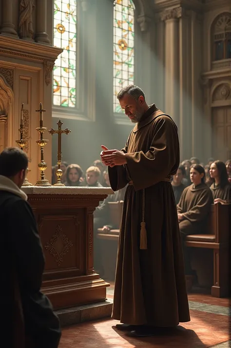 A Franciscan giving a mass
