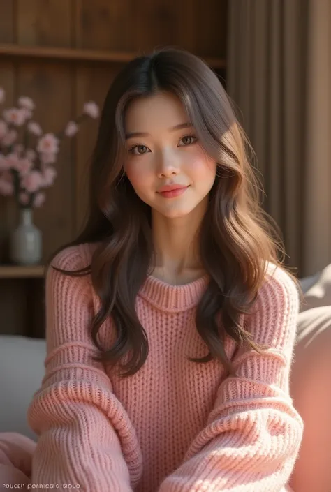 A girl in a pink sweater