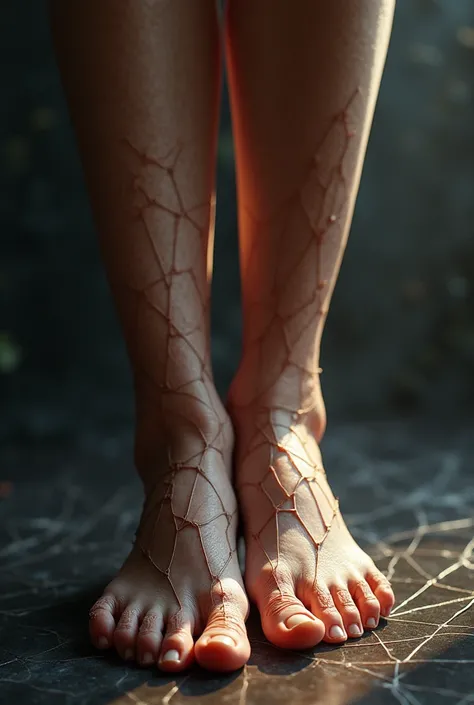 beautiful female feet, photorealistic, ultra-detailed skin texture, intense atmospheric lighting, dramatic shadows, cinematic composition, vibrant colors, masterpiece, (best quality,8k,highres,masterpiece:1.2),ultra-detailed,intricate web pattern, dynamic ...