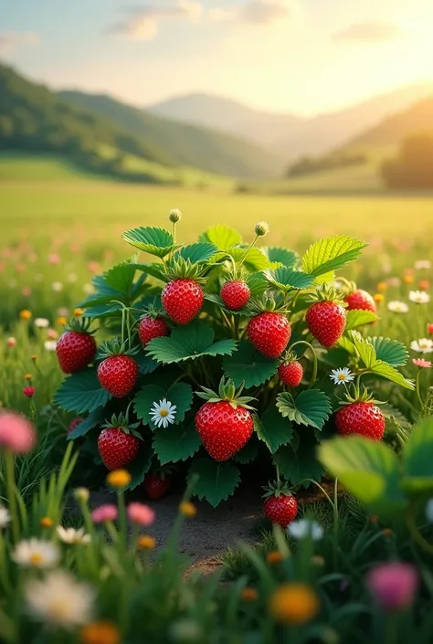 Strawberry bush in a field