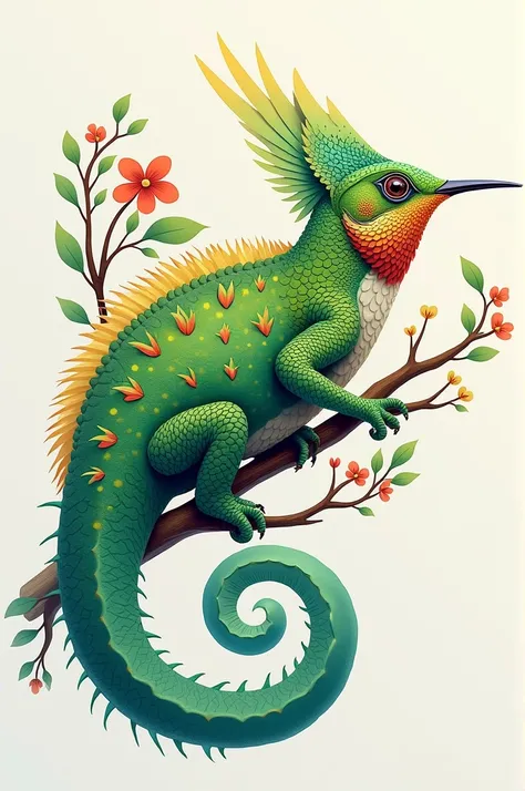 Create an animal by mixing a chameleon and a hummingbird 