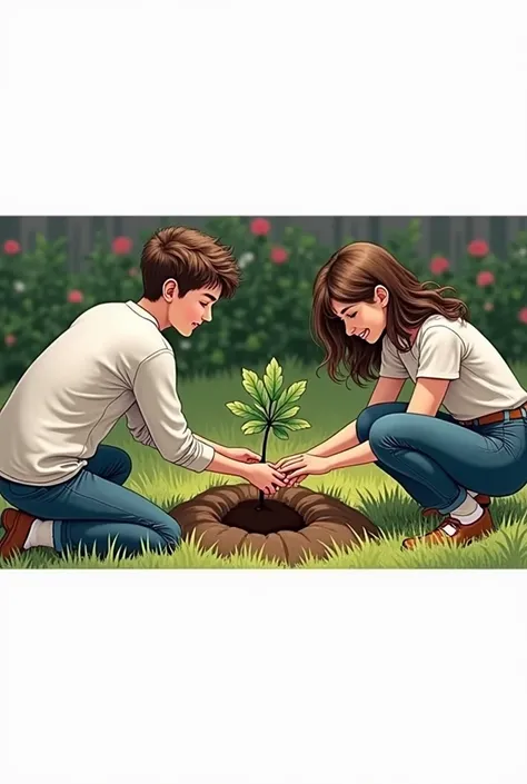 Image of teenage couple planting a tree