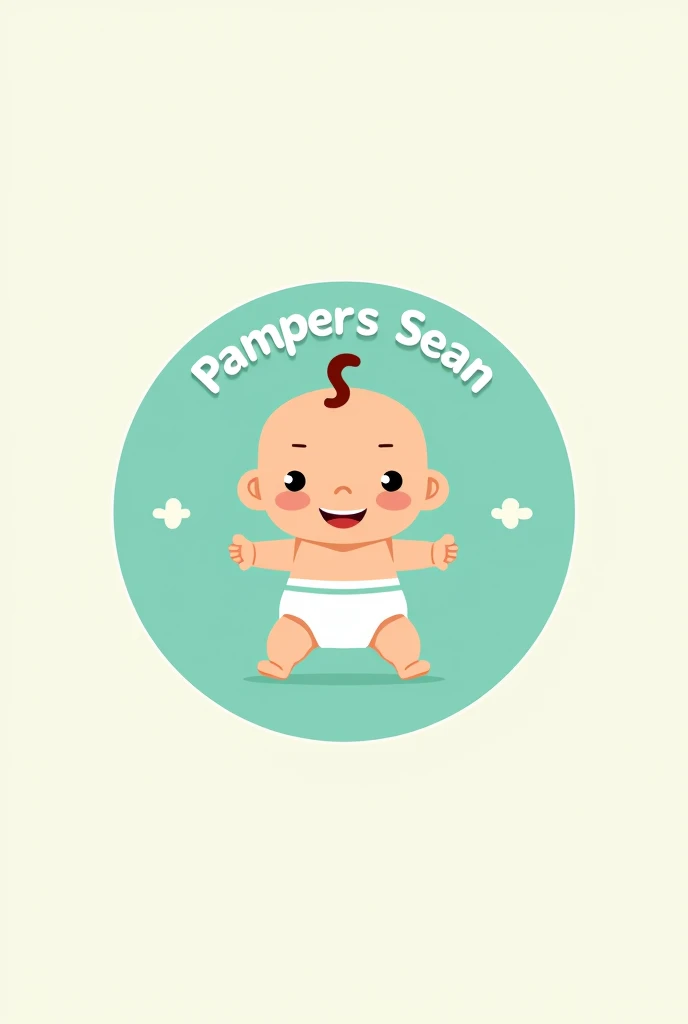 Create a logo for a pampers company that says "pampers SEAN" and in the center there is a  in a diaper, and the logo is circular 