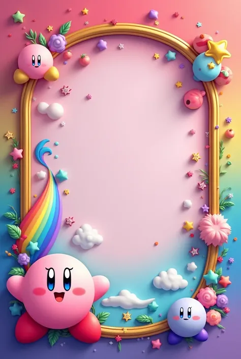 Make a unique frame for Twitch in a gay color that has to do with the Kirby video game without a background but horizontal 