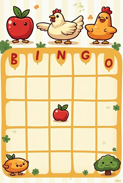 3x3 apple bingo card, Chicken, rice, carrot