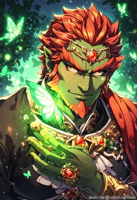 absurdres, highres, ultra detailed, HDR, master piece, best quality, extremely detailed, detailed eyes, Ganondorf, red hair, expressive golden eyes, red beard, The Legend Of Zelda Twilight Princess, solo, sexy man, sensual, handsome, manly man, tanned skin...