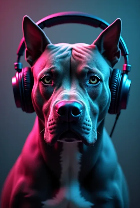 Pitbull face with DJ headphones
