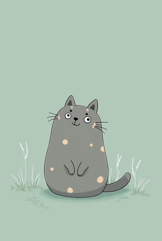 Hello, I want a wallpaper that has a gray cat with small beige spots on its face, I also want the image to have a background that is not so striking., preferably in cool tones. That the aesthetics are like Studio Ghibli or at least not so much 