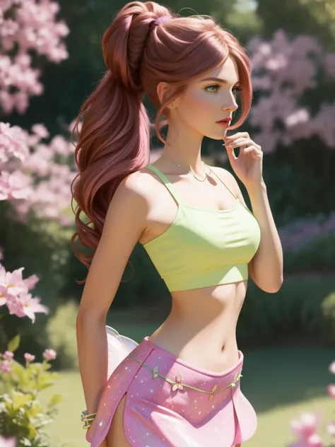 (best_quality, add_detail, masterpiece), woman, looks at the camera,   flora_winx, flora_winx style, flora_winx clothing, fairy ...