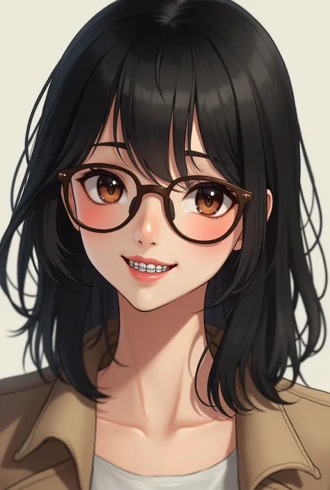 Create a Sims character with my girlfriend&#39;s characteristics:

Woman Medium Hair, black and smooth Small nose Chin tucked in Wears braces on teeth Dark brown eyes Wears glasses