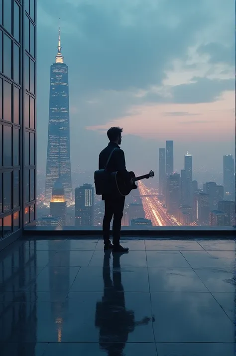 Create a background image for a music video on a skyscraper roof