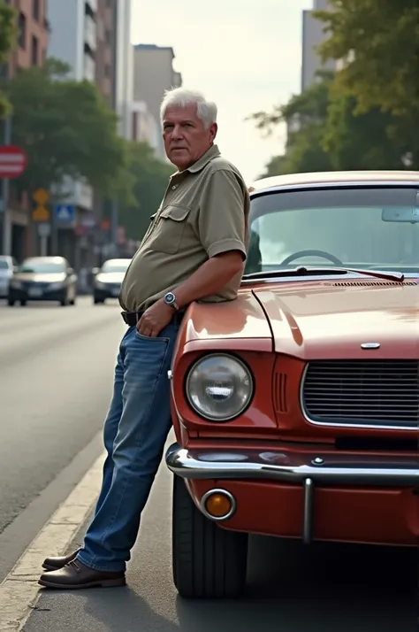 Ford Maverick fully exposed with a 30-year-old white man leaning against the side of it in the city of São Paulo