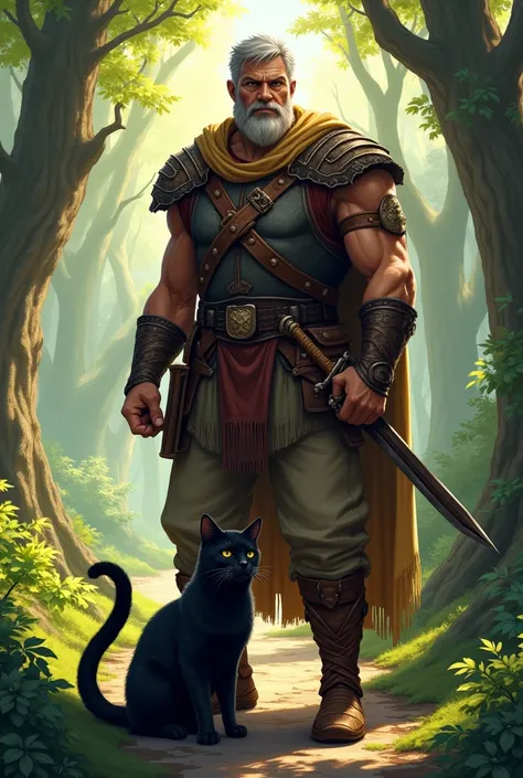 Make a rpg image of a Man named Lucius Tigris he is 2 he has a cat