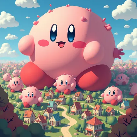 one thousands giantkirby，one thousands giantkirby step on littlecity，4k，cute，Looking up perspective，huge ass