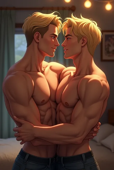 Young muscular blond man dating another man