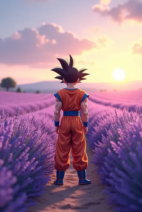 A lavender field with Goku