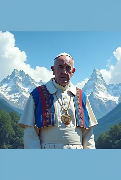 Pope wearing Fluminense Football Club shirt behind the Bolivian mountains (Itaocara-RJ)