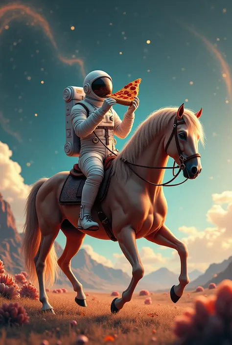 An astronaut riding a horse eating pizza


 


