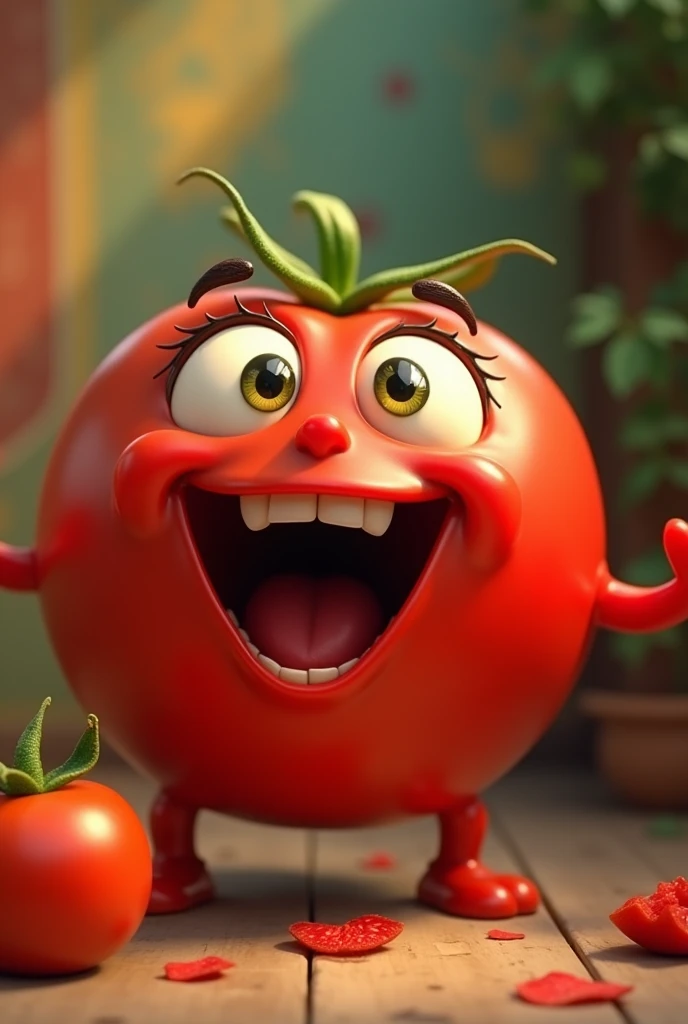 an animated tomato that is singing a Morat song
