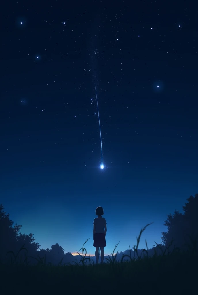 summer、shooting star、1 person、Looking up at the sky、