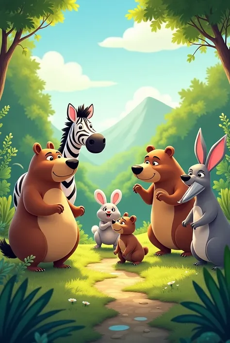 Create Capybara Animation, zebra, rabbit, spectacled bear, Koala, ant-eater, alot, dog, 
