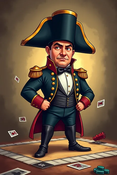 Napoleon 1 in cartoon board game mafia in dark beige 