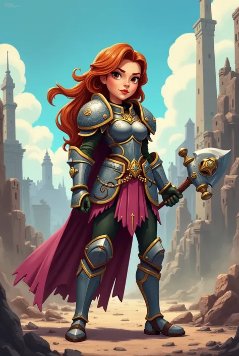 Create Princess Sofia the Warrior in an apocalyptic scenario in a cartoonish way