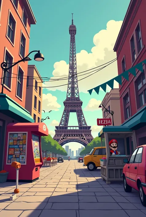 Easy drawing on the theme of nostalgia for the 1990s with French references to video games 