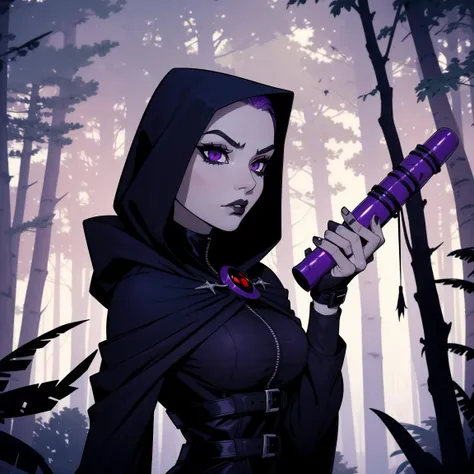 crow,  of titanium, with a hood, goth girl, autumn forest background, detailed, detailed, detailed, beautiful, detail, goth girl...