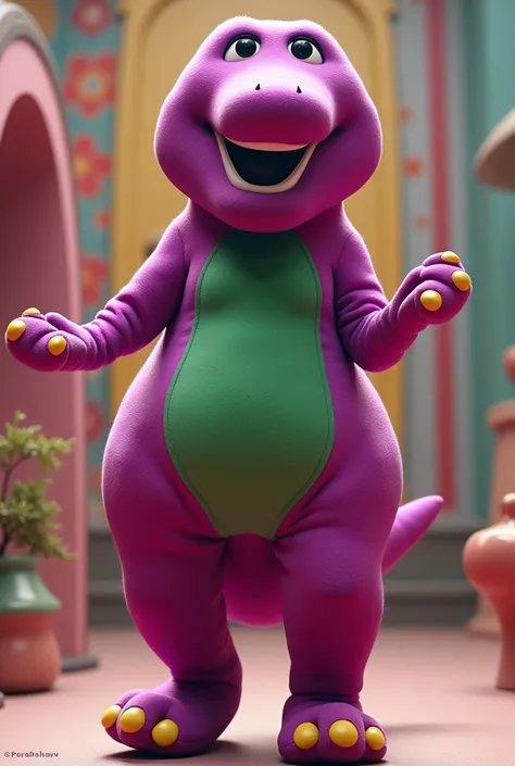 Michael Jackson dressed as Barney the Dinosaur 