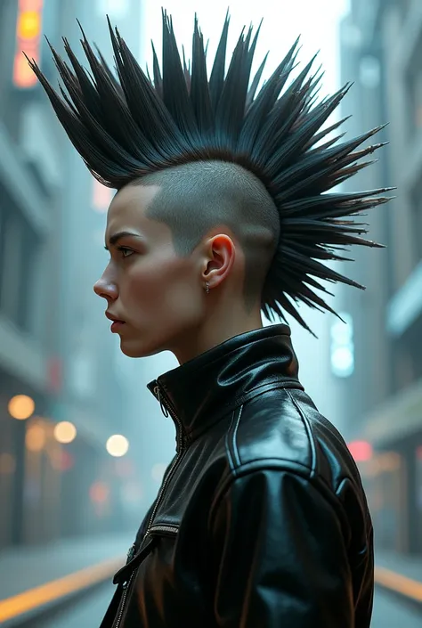 Long Mohawk hairstyle swept to the side