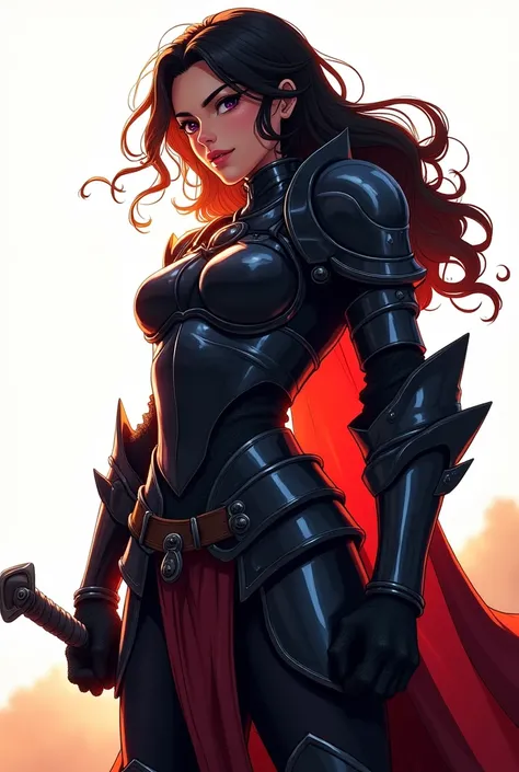 d&d, black female, Loose and wavy hair, heavy medieval armor that covers the entire body, Elsword, two tone lighting, hight contrast, dramatic light and shadow, Dramatic resources, color palette Vibrantes, white background, traditional comic art, cartoon a...