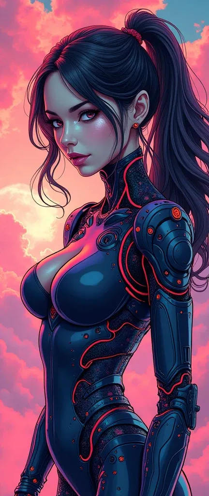 (masterpiece:1.2),(Highest quality),(Very detailed),(Ultra-high resolution),(Best illustrations),8k,wallpaper,Beautiful female cyborg,whole body,psychedelic,Vector art,Layered textures,progressive,pop,sf,cyber punk,Super sexy:2.0