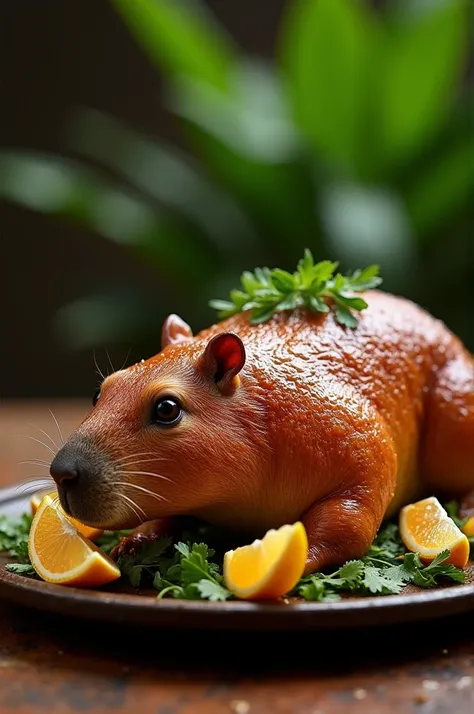 A roasted capybara