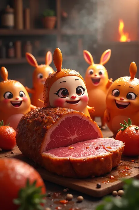 Animated roast of meats